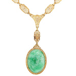 14k Yellow Gold Art Deco Filigree Jadeite Jade Necklace w/ GIA Report (#J5664)