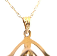 10k Yellow Gold Diamond Lavaliere Pendant w/ Leaf Motif and Pearl Drop (#J6440)