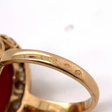 18k Gold and Platinum Genuine Natural Ox Blood Coral and Diamond Ring (#J5398)