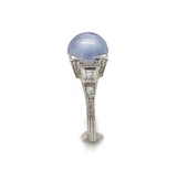 Platinum Hand Engraved Star Genuine Natural Sapphire and Diamond Ring (#J6306)
