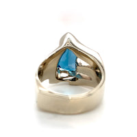 14k White Gold Heavy Modern Custom Genuine Natural Blue Topaz Ring (#J7313)