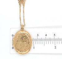14k Yellow Gold Oval Locket w/Engraved Design on Fancy Cast Link Chain (#J7182)