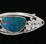 Platinum Australian Black Boulder Opal and Diamond Pin Pendant Flowers (#J6447)