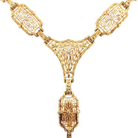 14k Yellow Gold Art Deco Filigree Jadeite Jade Necklace w/ GIA Report (#J5664)