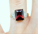 10k Yellow Gold Radiant Cut Genuine Natural Garnet and Diamond Ring (#J5038)