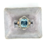 10k Tri-Color Gold 3.28ct Genuine Natural Aquamarine Filigree Ring (#J5336)