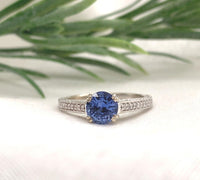 14k White Gold 1.15 Carat Genuine Natural Sapphire and Diamond Ring (#J7178)