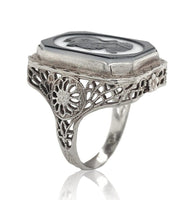 14k Gold Filigree Genuine Natural Hard Stone Agate Cameo Ring Size 6.25 (#J6897)