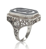 14k Gold Filigree Genuine Natural Hard Stone Agate Cameo Ring Size 6.25 (#J6897)
