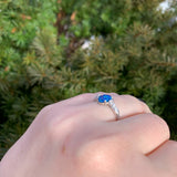 Platinum Australian Genuine Natural Black Opal and Diamond Ring Size 6.5 #J6546
