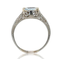 18k White Gold Filigree Deco 1.15 Carat Genuine Natural Aquamarine Ring (#J6774)