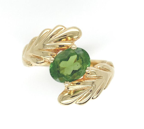 14k Yellow Gold Genuine Natural Peridot Leaf Bypass Ring Size 6.25 (#J6281)