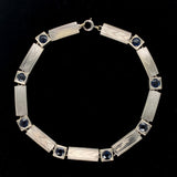14k Gold Art Deco Genuine Sapphire Link Bracelet Guilloche Engraved (#J6504)