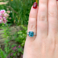 18k White Gold 3.99 Carat Teal Blue Genuine Natural Zircon Diamond Ring (#J6921)
