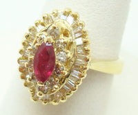 14K Gold Marquise Genuine Natural Ruby Ring with 1/2ct Diamonds (#J2748)