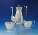 Michelsen Sterling Silver Danish Coffee Set 3pc w/ Wood Handle / Finial (#5130)