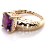 14k Yellow Gold 1.90 Carat Cushion Cut Genuine Natural Amethyst Ring (#J7414)