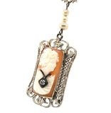 14k White Gold Art Deco Cameo Filigree Pendant Jewelry (#J5391)