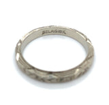 18k White Gold Wedding Band Crisp Engraved New Old Stock Size 6 (#J6287)