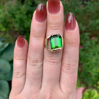 14k Yellow Gold Modern Custom Green Genuine Natural Tourmaline Ring 6 (#J7315)