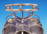 Silverplate and Glass Cruet Set 6pc Stand with Handle and 5 Bottles (#9271)
