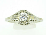 Art Deco 18k White Gold Filigree Genuine Natural Diamond Ring .37ct  (#J741)