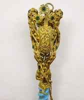 Gilt Bronze Tussie Mussie Posey Posy Holder with Blue Opaline Handle (#J1259)