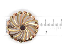 14k Rose and Yellow Gold Retro Genuine Natural Garnet Pinwheel Pin (#J5947)