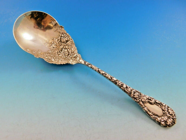 Chrysanthemum by Durgin Sterling Silver Berry Serving Spoon GW Narrow 8 7/8"