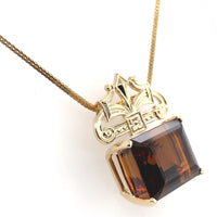 14k Gold Deco Style Large 43ct Genuine Natural Madeira Citrine Necklace (#J6239)