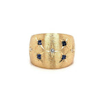 14k Yellow Gold Wide Heavy Sapphire and Diamond Band Ring (#J5438)