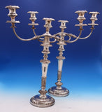 Silverplate Candelabra Pair 3-Light Gadroon Leaf Design 20 1/2" x 16 1/2" #7816