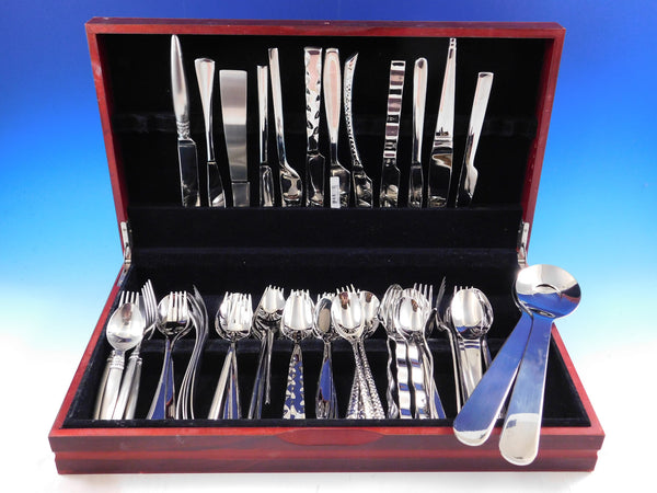 Designer Mixed Stainless Steel Flatware Set #3 Service 62 Pieces Modern Unused