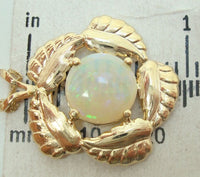 14k Yellow Gold Genuine Natural Opal Leaf Pendant Jewelry (#J2753)