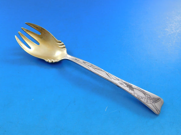 Lap Over Acid Etched Tiffany Sterling Silver Ice Cream Fork GW Buffalo Grass