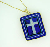 Kaufmann 14K Gold Intarsia Pendant with Genuine Natural Opal Cross (#J4373)