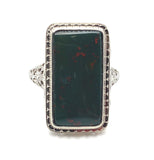 14k Gold Art Deco Filigree Genuine Natural Bloodstone Ring with Scallop (#J5786)