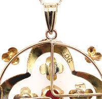9k Yellow and Rose Gold Lavaliere Pendant with Genuine Natural Garnets (#J5697)