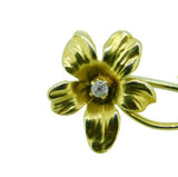 Art Nouveau 14k Yellow Gold Cast Flower Genuine Natural Diamond Pin (#J4750)