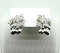 18k White Gold Genuine Natural Diamond Flower Earrings 1.2 Carats (#J1779)
