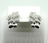 18k White Gold Genuine Natural Diamond Flower Earrings 1.2 Carats (#J1779)