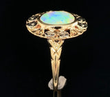 10k Yellow White Gold 1.05 Carat Genuine Natural Opal Ring with Flowers (#J6576)