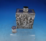 Dutch Sterling Silver Tea Caddy w/ Figural Dutch Scenes 5" x 3 1/2" x 2" (#6779)