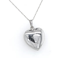 14k White Gold Heart Locket with Genuine Natural Diamond and Chain (#J6672)
