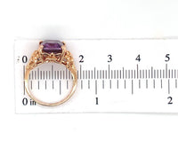 14k Rose Gold Emerald Cut Genuine Natural Amethyst Ring w/ Flowers Size 5 #J6904