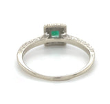 10k White Gold Genuine Natural Emerald Ring with Diamond Halo Size 6.5 (#J6808)