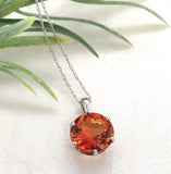 Platinum 6.43 Carat Round Irai Vibrant Orange Genuine Citrine Pendant (#J7385)