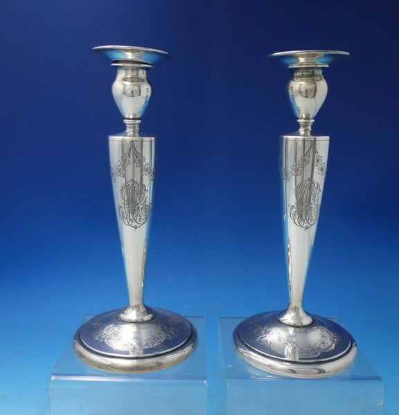 Black Starr and Frost Sterling Silver Candlestick Pair Bright-Cut #108 (#5460)