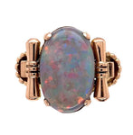 14k Rose Gold Retro Genuine Natural Black Opal Ring Handwrought Size 7 (#J6932)