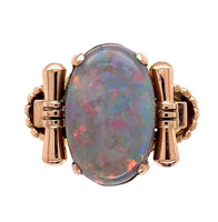 14k Rose Gold Retro Genuine Natural Black Opal Ring Handwrought Size 7 (#J6932)